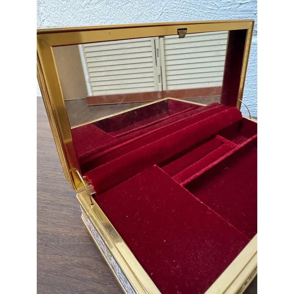 Vintage Red Velvet Jewelry Box - Music Box Working Tested